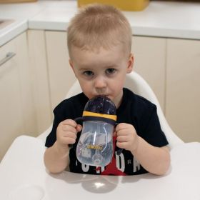Kouzelná láhev s brčkem a závažím Akuku 280 ml žlutá