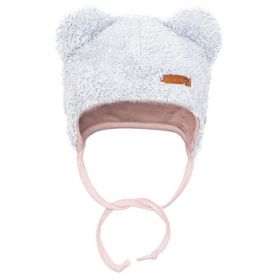 Zimní kojenecká čepička s šátkem na krk New Baby Teddy bear šedo růžová Šedá