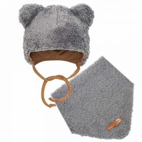 Zimní kojenecká čepička s šátkem na krk New Baby Teddy bear šedá Šedá | 62 (3-6m), 74 (6-9m), 80 (9-12m)