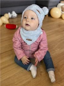 Zimní kojenecká čepička s šátkem na krk New Baby Teddy bear šedo růžová Šedá