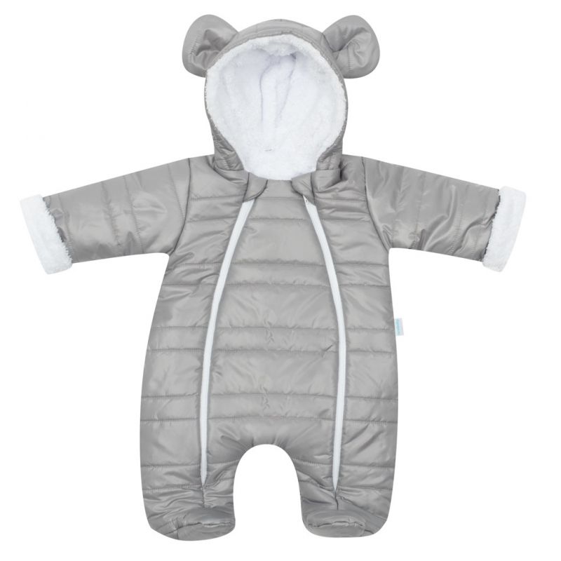 Zimní kojenecká kombinéza s kapucí a oušky New Baby Pumi grey Šedá