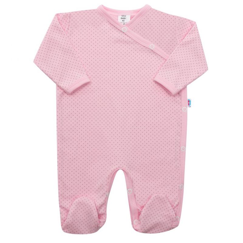 Kojenecký bavlněný overal s bočním zapínáním New Baby Lovely puntíky Růžová