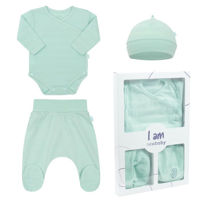 3-dílná kojenecká soupravička do porodnice New Baby I AM mátová Zelená