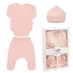 3-dílná kojenecká soupravička do porodnice New Baby I AM růžová | 56 (0-3m), 62 (3-6m)