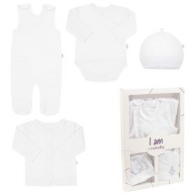 4-dílná kojenecká soupravička do porodnice New Baby I AM bílá | 56 (0-3m), 62 (3-6m)