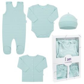 4-dílná kojenecká soupravička do porodnice New Baby I AM modrá | 56 (0-3m), 62 (3-6m)