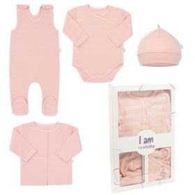 4-dílná kojenecká soupravička do porodnice New Baby I AM růžová | 56 (0-3m), 62 (3-6m)