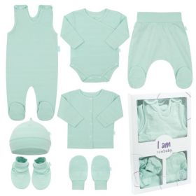 7-dílná kojenecká soupravička do porodnice New Baby I AM mátová Zelená | 56 (0-3m), 62 (3-6m)