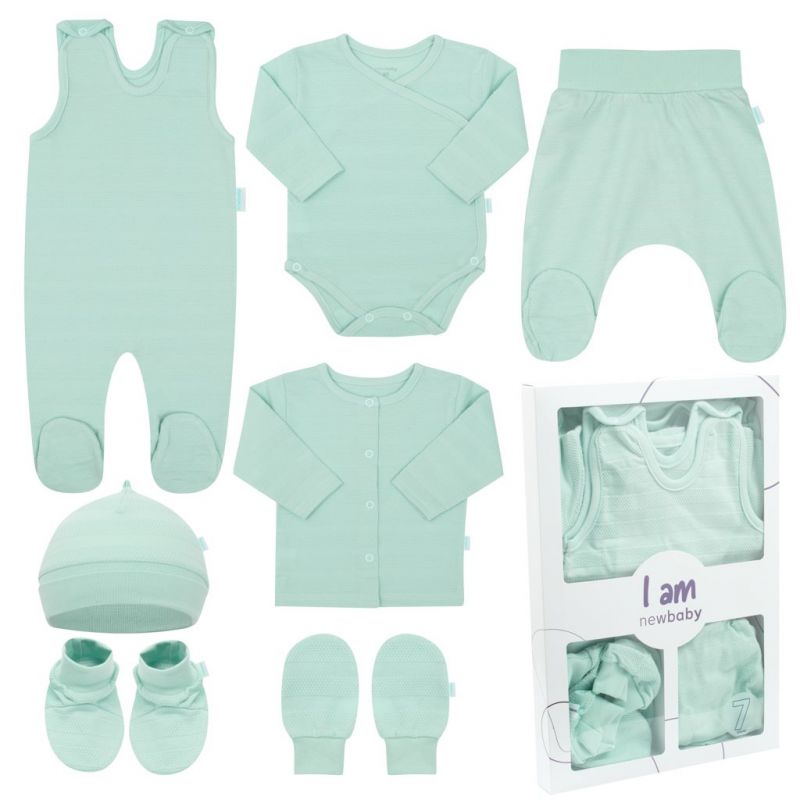 7-dílná kojenecká soupravička do porodnice New Baby I AM mátová Zelená