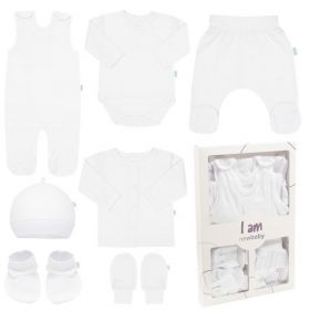 7-dílná kojenecká soupravička do porodnice New Baby I AM bílá | 56 (0-3m), 62 (3-6m)