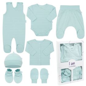 7-dílná kojenecká soupravička do porodnice New Baby I AM modrá | 56 (0-3m), 62 (3-6m)