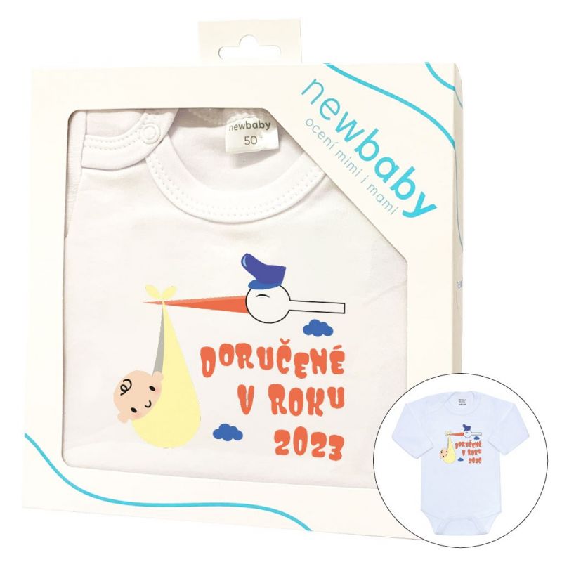 Body s potiskem New Baby Doručené v roku 2023 - darčekové balenie Bílá
