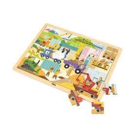 Dřevěné puzzle 48 dílků Viga Stavební stroje