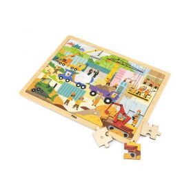 Dřevěné puzzle 48 dílků Viga Stavební stroje