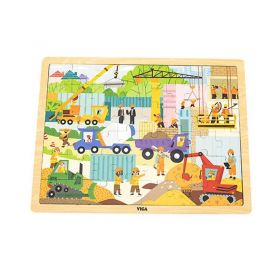Dřevěné puzzle 48 dílků Viga Stavební stroje