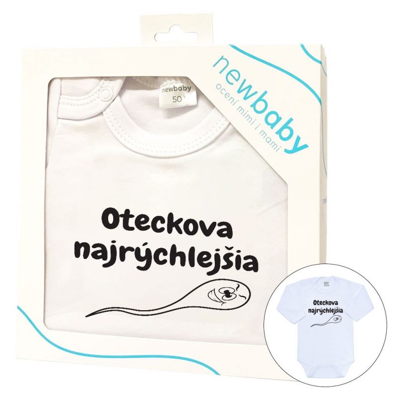 Body s potiskem New Baby Oteckova najrýchlejšia - darčekové balenie Bílá
