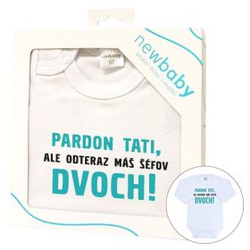 Body s potiskem New Baby Pardon tati,... máš šéfov dvoch! - darčekové balenie Bílá | 50, 56 (0-3m), 62 (3-6m), 74 (6-9m), 80 (9-12m), 86 (12-18m)