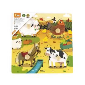 Dětské dřevěné puzzle s úchyty Viga Farma 4 ks