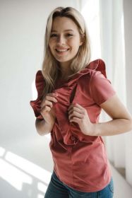 Kojící tričko Milky Waves milk & love krátky rukáv hnědo růžová Dle obrázku | XL