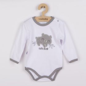 Kojenecké bavlněné body s dlouhým rukávem New Baby Cute Bear Bílá