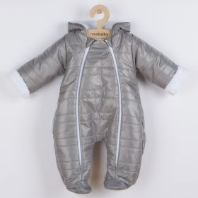 Zimní kojenecká kombinéza s kapucí a oušky New Baby Pumi grey Šedá