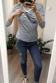 Těhotenské a kojící tričko Milk Shirt milk & love bílo modré pásky Dle obrázku
