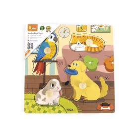 Dětské dřevěné puzzle s úchyty Viga Domácí mazlíčci 4 ks