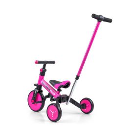 Dětská tříkolka 4v1 Milly Mally Optimus Plus s vodící tyčí pink