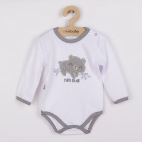 Kojenecké bavlněné body s dlouhým rukávem New Baby Cute Bear Bílá