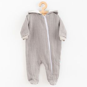 Kojenecký mušelínový overal s kapucí New Baby Comfort clothes šedá Šedá | 74 (6-9m), 80 (9-12m)