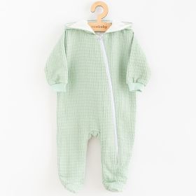 Kojenecký mušelínový overal s kapucí New Baby Comfort clothes šalvějová Zelená | 74 (6-9m), 80 (9-12m)