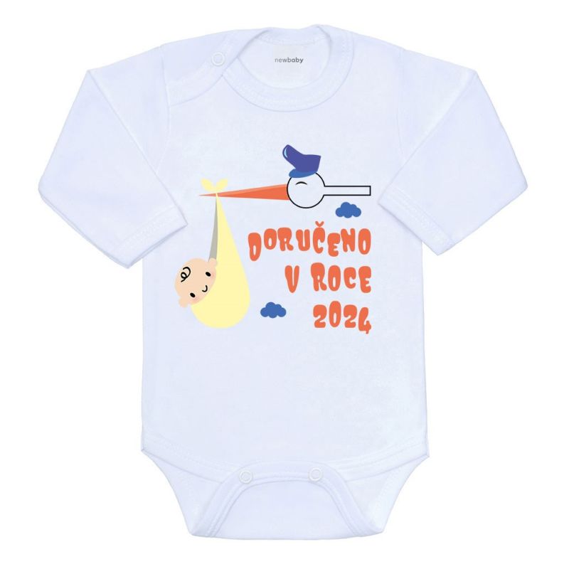 Body s potiskem New Baby Doručeno v roce 2024 Bílá