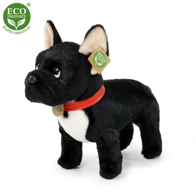 Plyšový francouzský buldoček černý s obojkem stojící 30 cm ECO-FRIENDLY RAPPA