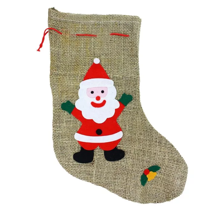Punčocha Santa Claus / Mikulášská režná s dekorem RAPPA