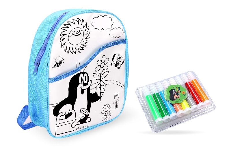 Batoh Krtek vymalovávací modrý 30 cm + 8 fixů Wiky