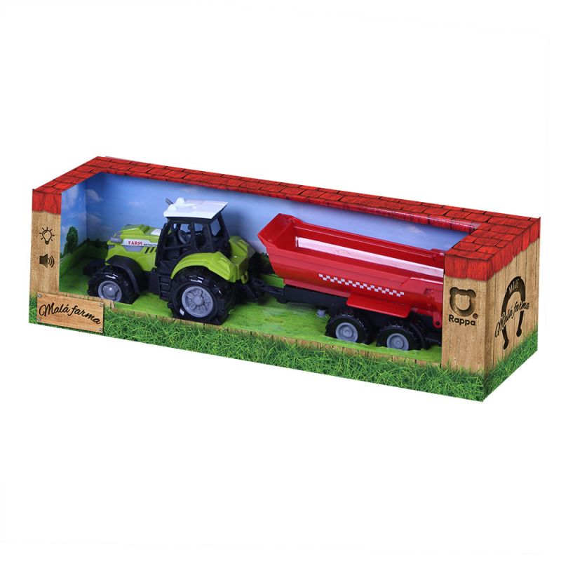 Traktor se zvukem a světlem s červenou vlečkou RAPPA