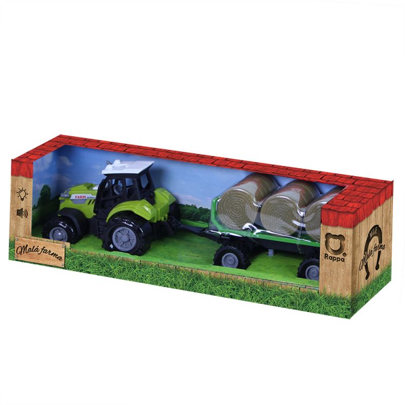 Traktor se zvukem a světlem s vlečkou a balíky slámy RAPPA