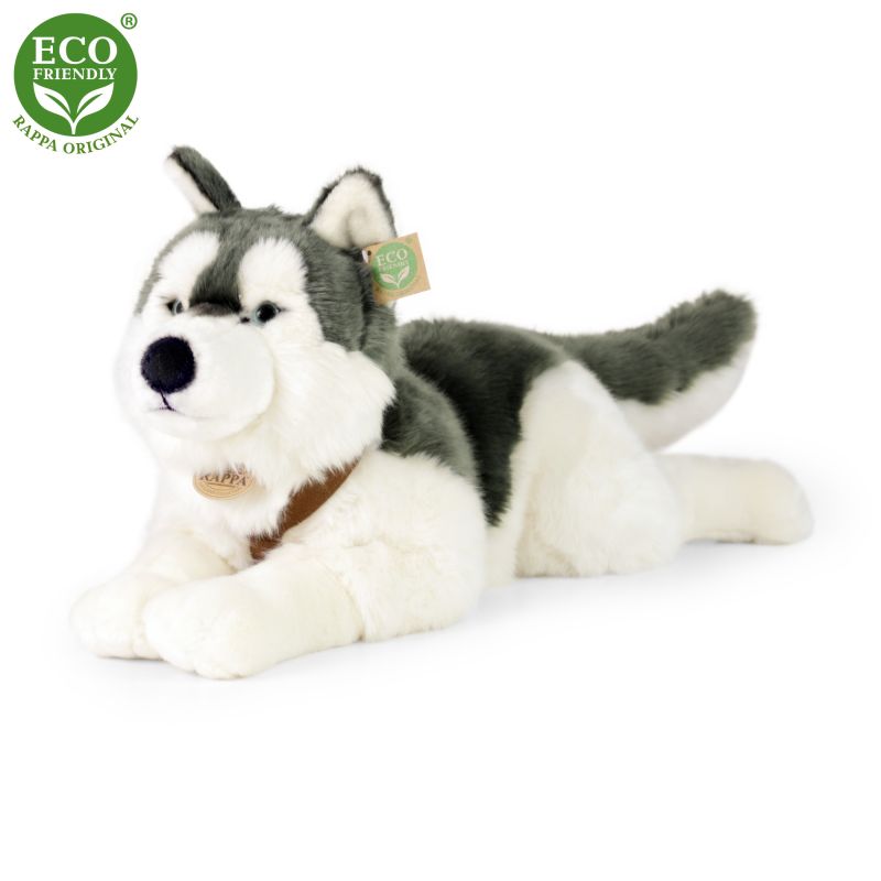 Plyšový pes husky s obojkem ležící 60 cm ECO-FRIENDLY RAPPA