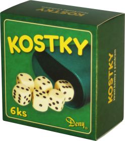 Hrací kostky bílé 6 ks s kelímkem v krabičce