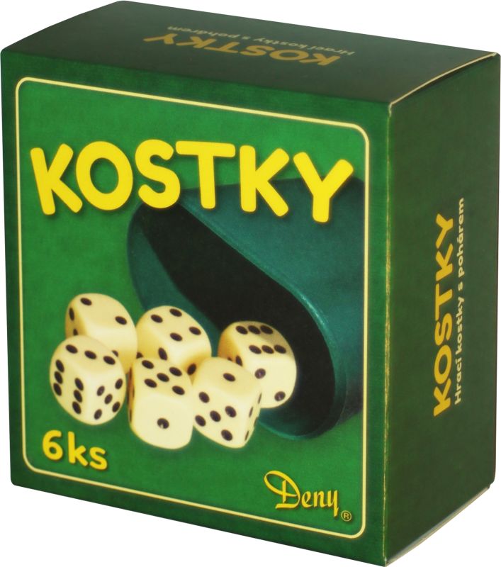 Hrací kostky bílé 6 ks s kelímkem v krabičce RAPPA