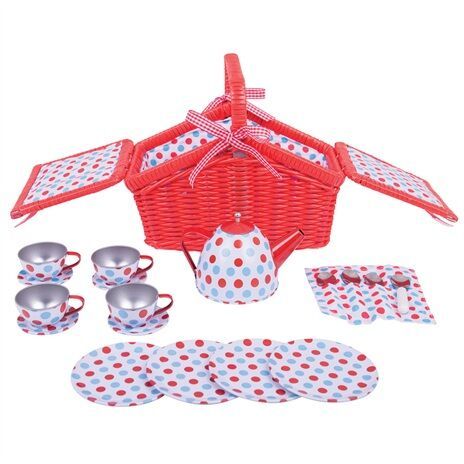 Bigjigs Toys Dřevěné hračky - Čajová sada v piknikovém koši RAPPA
