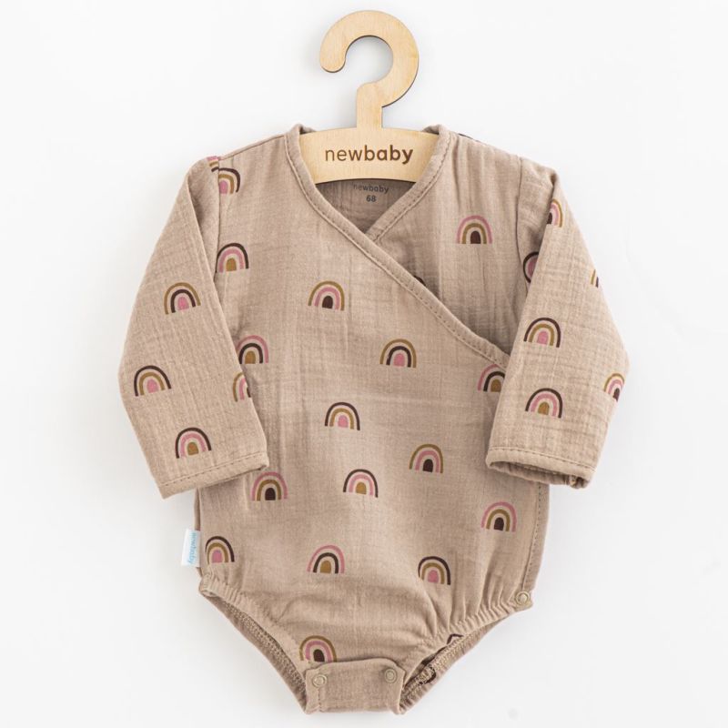 Kojenecké mušelínové body s bočním zavazováním New Baby Rainbow Hnědá