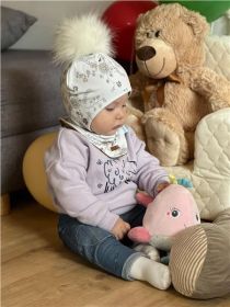Podzimní holčičí kojenecká čepička s šátkem na krk New Baby Special One Béžová