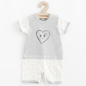 Kojenecký letní bavlněný overal New Baby Srdíčka Šedá | 56 (0-3m), 62 (3-6m), 68 (4-6m), 74 (6-9m), 80 (9-12m)