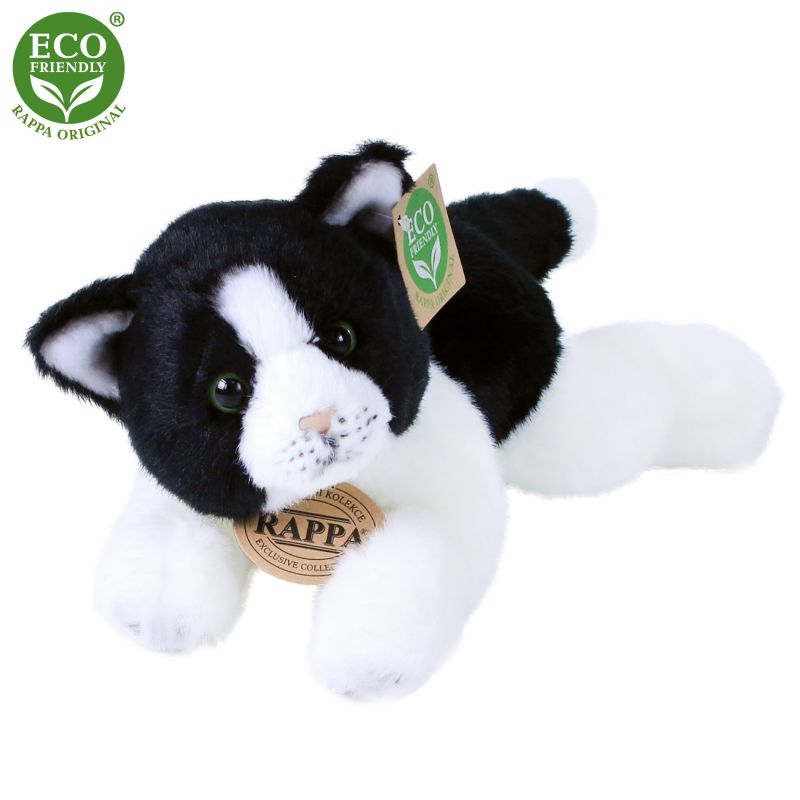 Plyšová kočka bílo-černá ležící 16 cm ECO-FRIENDLY RAPPA