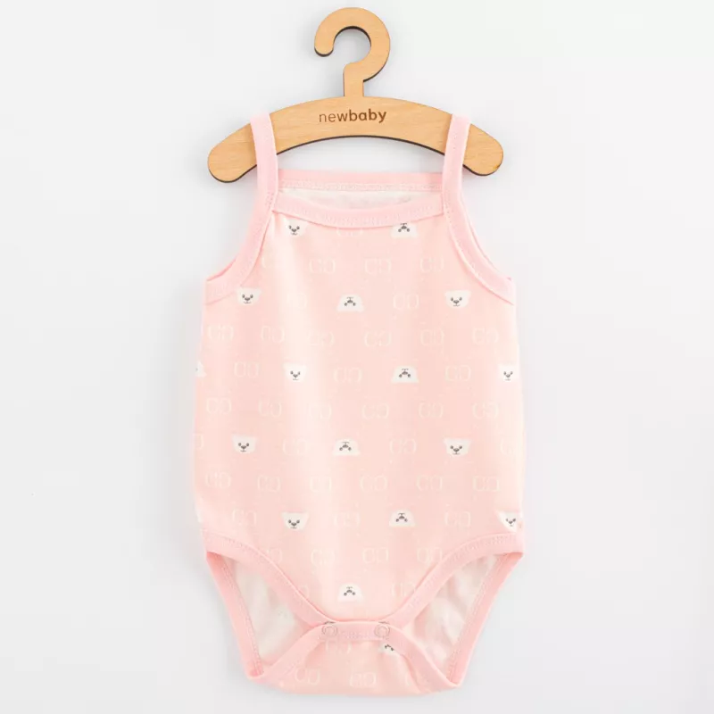 Kojenecké body bez rukávů New Baby Classic II medvídek bílý holka Růžová