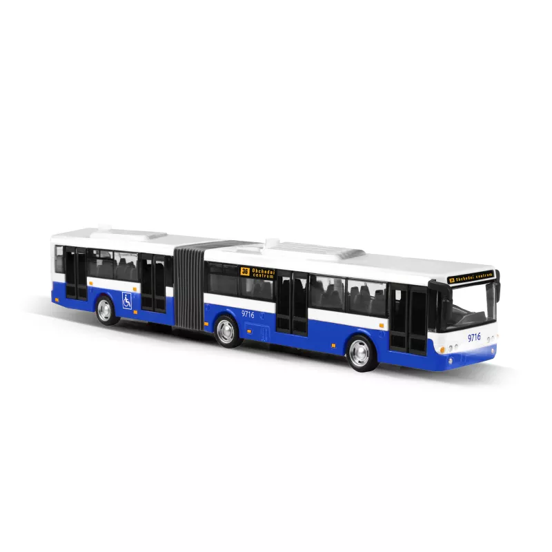 Kloubový autobus který hlásí zastávky česky 36 cm modrý RAPPA