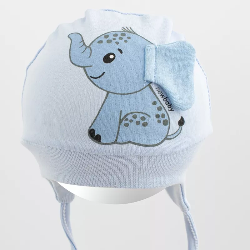 Bavlněná kojenecká čepička New Baby Happy Elephant blue Modrá