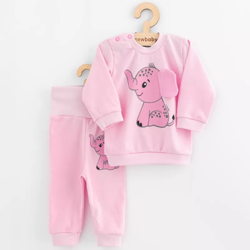 Kojenecká souprava tričko a tepláčky New Baby Happy Elephant pink Růžová