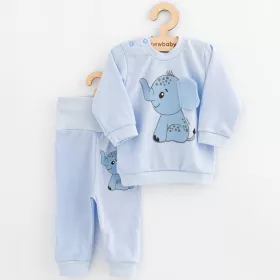 Kojenecká souprava tričko a tepláčky New Baby Happy Elephant blue Modrá | 56 (0-3m), 62 (3-6m), 68 (4-6m), 74 (6-9m), 80 (9-12m), 86 (12-18m)